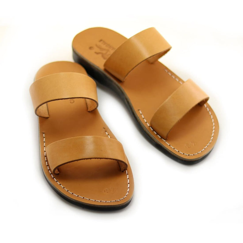  sandals, Tan Men Leather Slides Slippers Model 15 - Holysouq - Handmade Leather Creations