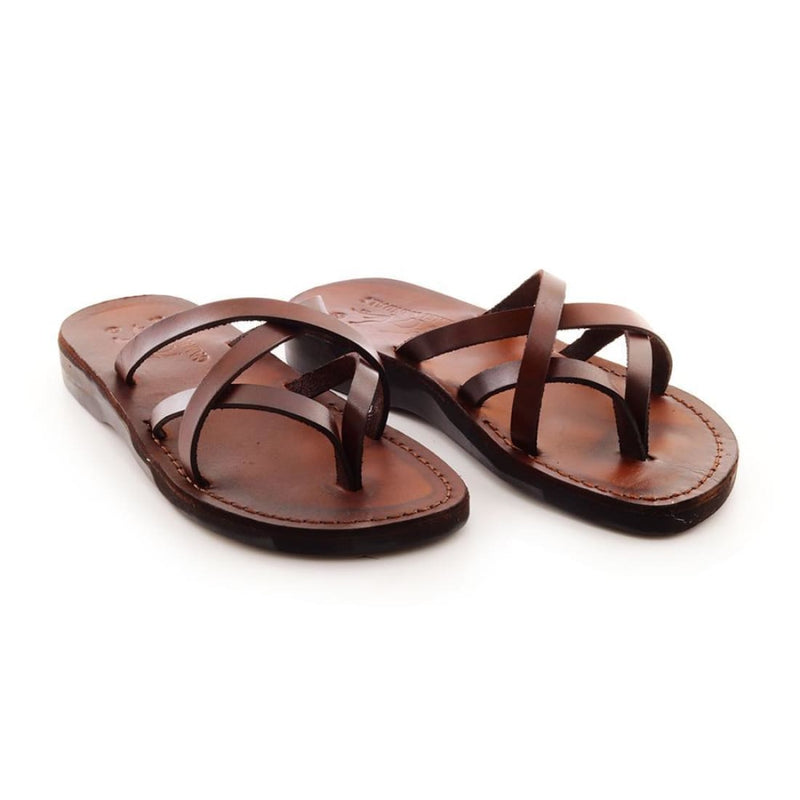 Eos - Brown leather slide thong sandal - sandals