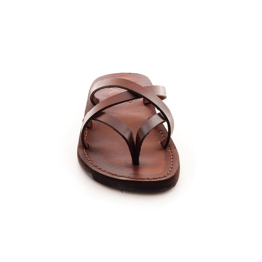 Eos - Brown leather slide thong sandal – Holysouq