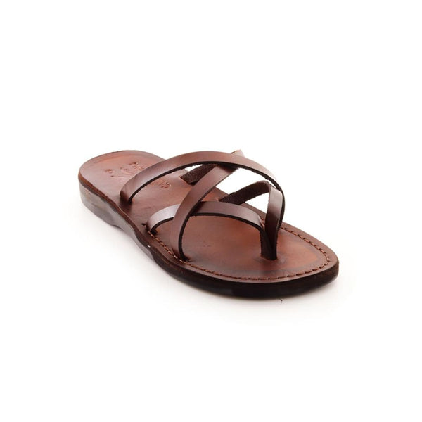 Eos - Brown leather slide thong sandal - sandals