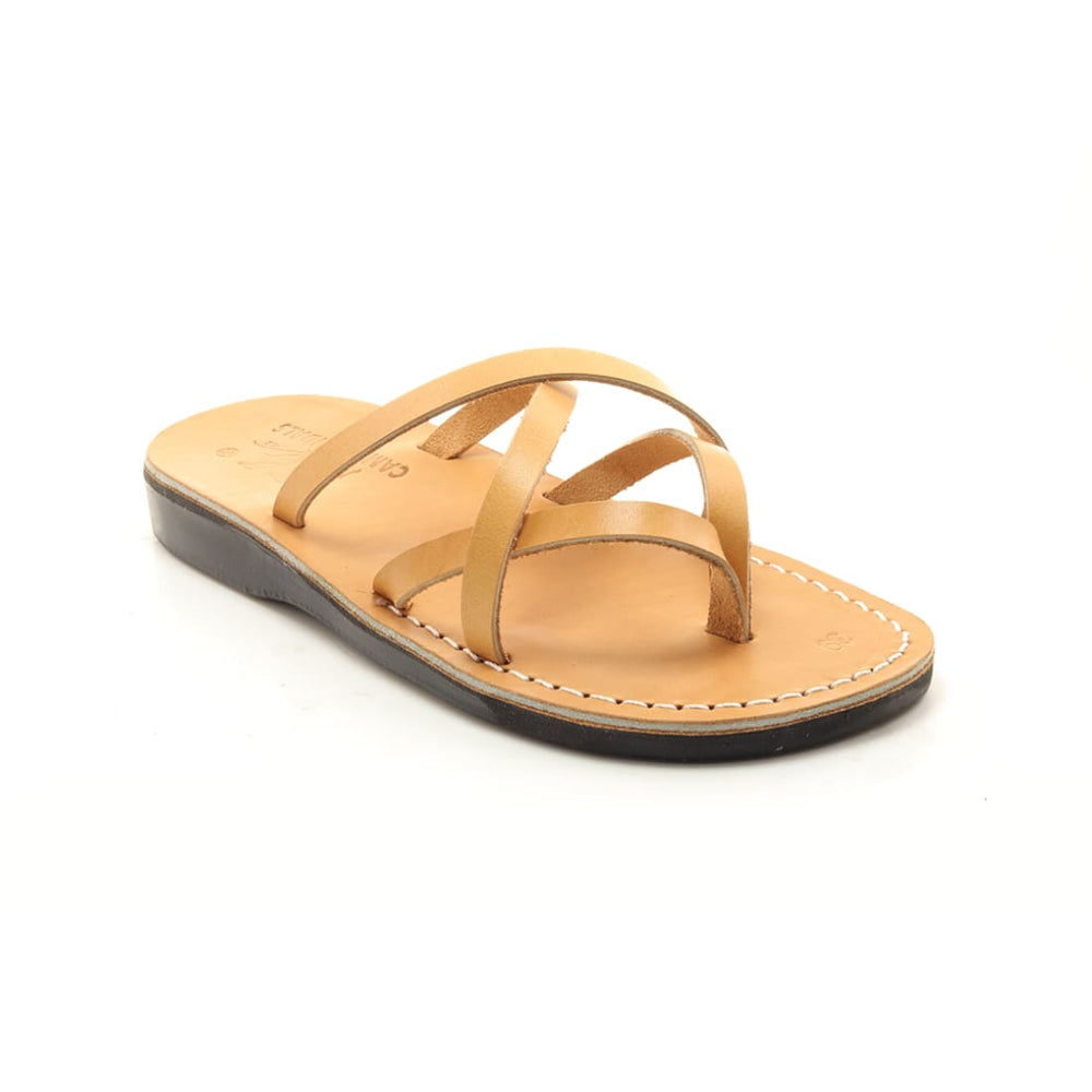 Eos - Tan leather slide thong sandal – Holysouq - Handmade